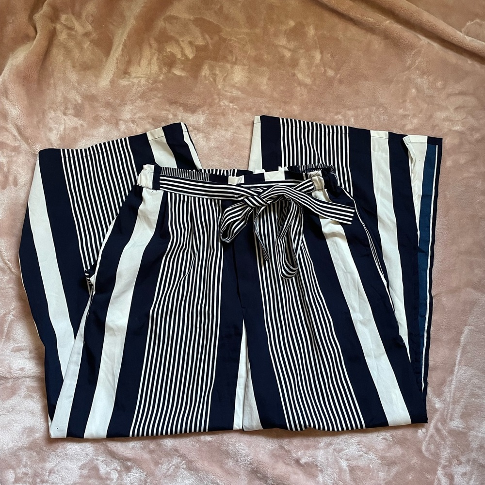 Angie Navy and White Striped Trousers